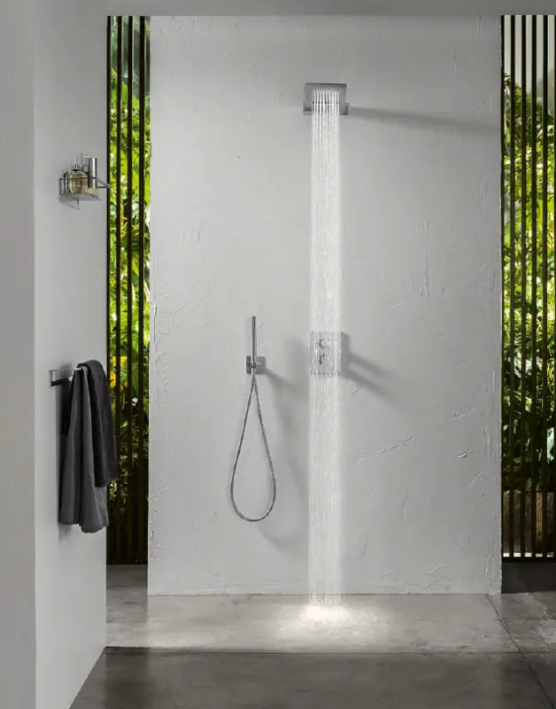 SB 316 Négyszögletes kézi zuhanykészlet tömlővel és akasztóval rozsdamentes acélból.