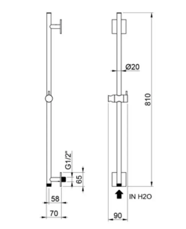 SB Rubinetterie Universale 316 rozsdamentes acél zuhanyrúd csiszolt vízcsatlakozással 1208953564
