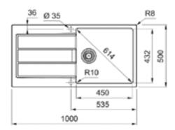 Franke Sirius 2 S2D 611 műanyag mosogató fehér csepegtetővel felépítés 100x50 143.0634.551