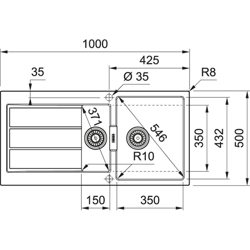 Franke Sirius 2 S2D 651 fekete műanyag 1,5 másfél mosogató csepegtető felépítéssel 100x50 143.0634.554