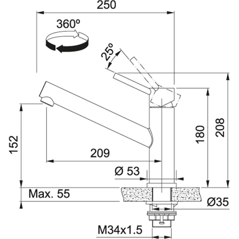 Franke Orbit masszív rozsdamentes acél alacsony konyhai csaptelep forgatható kifolyóval inox 115.0569.290