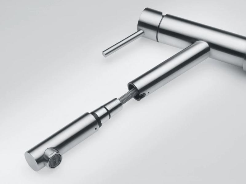 Franke Orbit masszív rozsdamentes acél alacsony konyhai csaptelep kihúzható kifolyóval inox 115.0569.461