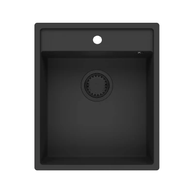 GraniteMy Bremen gránit mosogató 44x52 cm fekete felépítmény, alulról építkezés és lapos beépítés csaplyukkal 1208953870