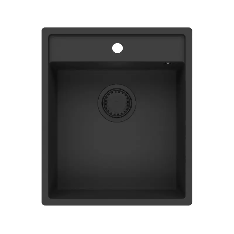 GraniteMy Bremen gránit mosogató 44x52 cm fekete felépítmény, alulról építkezés és lapos beépítés csaplyukkal 1208953870