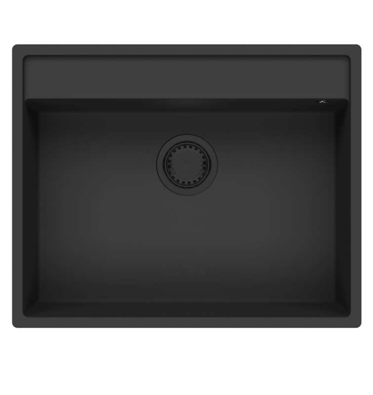 GraniteMy Bremen granit mosogató 64x52 cm fekete felépítés, alulról és síkba épített csaptelep furattal 1208953874