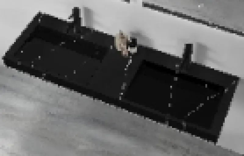 Solid-S Marble dubbele wastafel van solid surface in mat zwart marmer zonder kraangat met solid cover B180xD45xH8 1208953889.