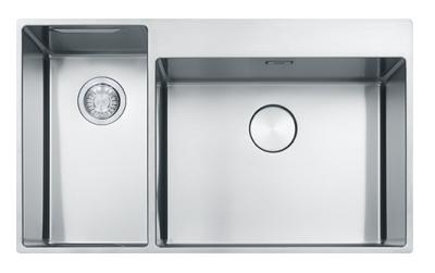 Franke Box Center BWX220-54-27 rozsdamentes acél mosogató jobb oldali vágódeszkával, késkészlettel és drótkosárral 86x51cm 127.0587.644
