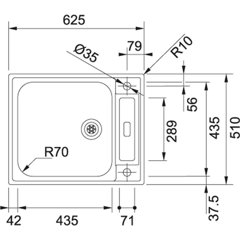 Franke Argos AGX 210 rozsdamentes acél 10 cm sekély mosogató, lapos beépítés 625x510, megfordítható, mozgássérült, 127.0296.789