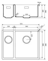 Lorreine 1534BQ-FU fekete Quartz 1,5 másfélszeres mosogatótálca 1534cm beépíthető sík kivitel fekete fekete kosárdugóval 1208954005