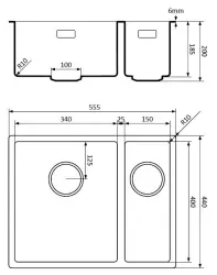 Lorreine 3415BQ-FU fekete kvarc 1,5 másfél medencés 3415 cm alsó beépítés lapos fekete fekete kosárdugóval 1208954008