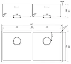 Lorreine 4040BQ-FU fekete Quartz dupla mosogatótálca 4040cm alsó szerelés sík szerelés fekete fekete kosárdugóval 1208954010