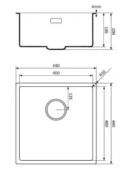 Lorreine fekete kvarc mosogató 40x40 cm alsó vagy síkbeépítés fekete réz szűrődugóval 1208954019