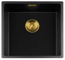 Lorreine fekete Quartz mosogató 40x40cm alulról szerelhető lapostető fekete arany kosár dugóval 1208954034