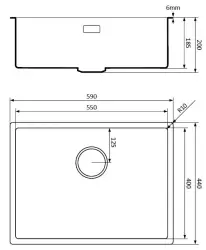 Lorreine fekete kvarc mosogató 55x40cm beépíthető sík beépítés fekete gun metal szűrődugóval 1208954043