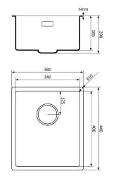 Lorreine fekete kvarc mosogató 34x40 cm beépíthető/laposan beépíthető fekete rozsdamentes acél szűrődugóval 1208954064