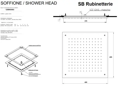 SB Rubinetterie matt fehér corian solid surface beépíthető négyzet alakú esőzuhany mennyezeti zuhanyfej 40cm 1208954083