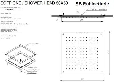 SB Rubinetterie mat fehér corian solid surface beépíthető négyzet alakú esőzuhany mennyezeti zuhanyfej 50cm 1208954084