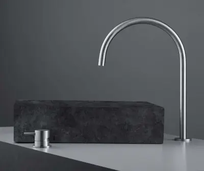 Waterevolution Flow 2 lyukú mosdócsap, teljes egészében rozsdamentes acélból, magas U 200 mm kifolyóval T1122UIE
