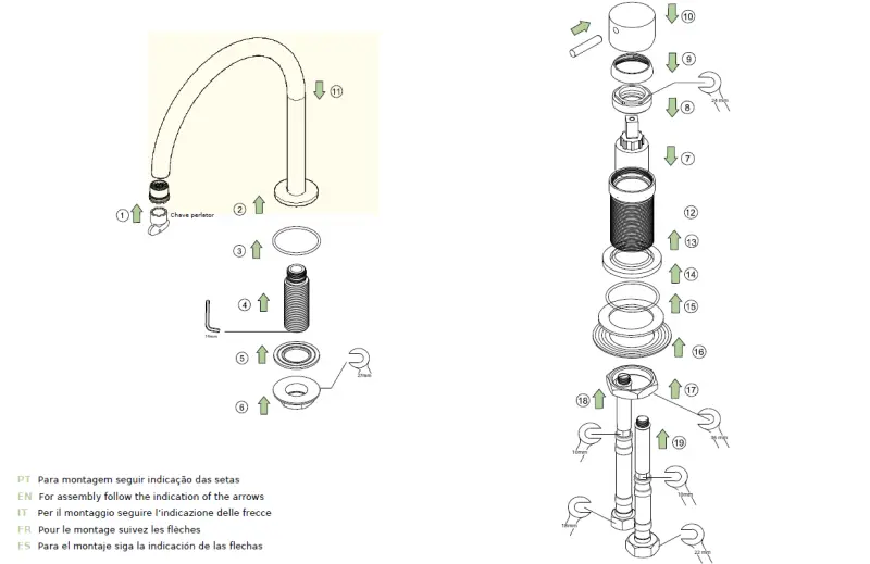 Waterevolution Flow 2 lyukú mosdócsap, teljes egészében rozsdamentes acélból, magas U 200 mm kifolyóval T1122UIE