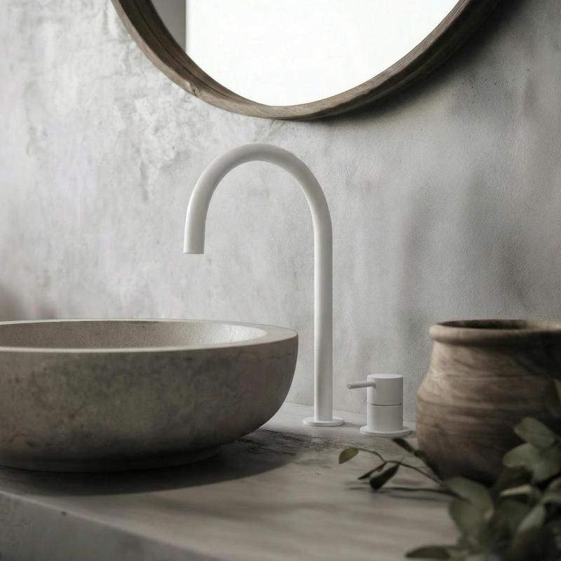 Waterevolution Flow 2-hole basin mixer, white, with high U 200 mm spout T1122UBR