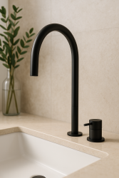 Waterevolution Flow 2 lyukú mosdócsap fekete, magas U 200 mm kifolyóval T1122UPR