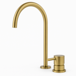 Waterevolution Flow 2-lyukas mosdócsaptelep, kefélt sárgaréz, magas U 200mm kifolyó T1122ULE
