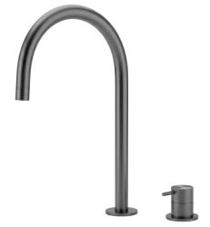 Waterevolution Flow 2-hole basin mixer PVD Gun Metal with high U 200mm spout T1122UGME