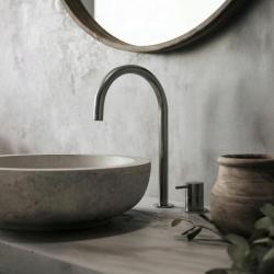 Waterevolution Flow 2-hole basin mixer PVD Gun Metal with high U 200mm spout T1122UGME