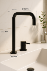 Waterevolution Flow 2-lyukú mosdócsaptelep magas kifolyóval 222 matt fekete T122HPR
