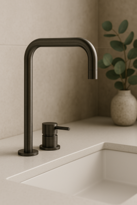 Waterevolution Flow 2-lyukú mosdócsaptelep magas kifolyóval 222 PVD Gun Metal T122HGME