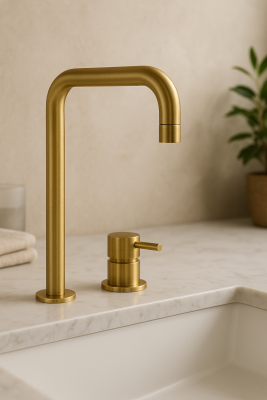 Waterevolution Flow 2-lyukas mosdócsaptelep Magas kifolyó 222 csiszolt sárgaréz T122HLE