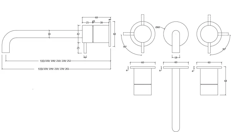 Waterevolution Flow 3 lyukas beépíthető mosdócsaptelep, teljes egészében rozsdamentes acélból, 10 cm-es kifolyóval T1163FIE-10