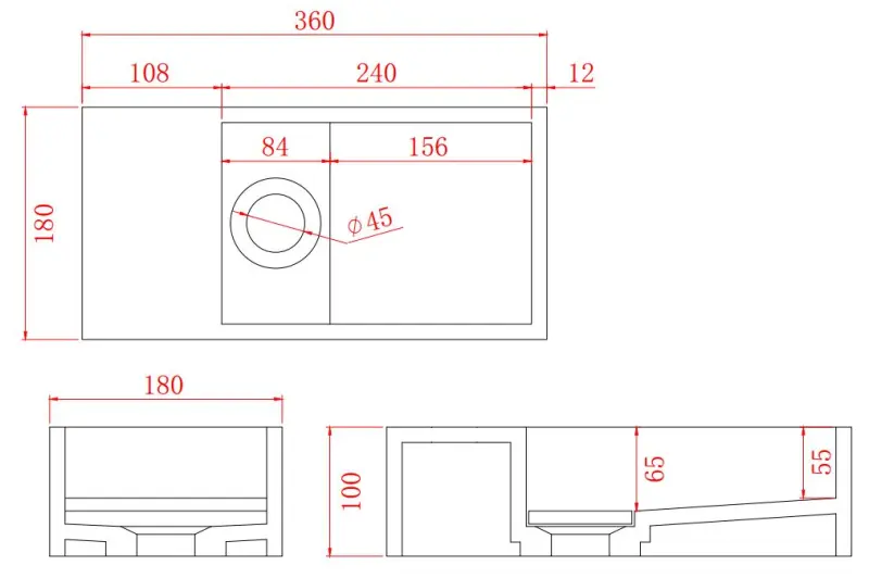 Solid-S Szilárd felületű, matt fekete szökőkút, B36xD18xH10 cm, fedéllel, bal oldali kivitel, csapolólyuk nélkül, 1208954157
