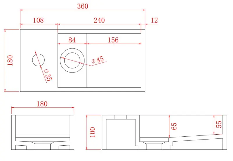 Solid-S Szilárd felületű, matt fekete szökőkút, B36xD18xH10 cm, fedéllel, bal oldali kivitel, csapolólyukkal, 1208954158