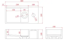 Solid-S Szilárd felületű, matt fekete szökőkút, B36xD18xH10 cm, fedéllel, jobb oldali kivitel, csapolólyukkal, 1208954163