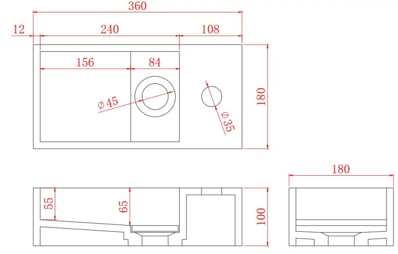 Solid-S Szilárd felületű, matt fekete szökőkút, B36xD18xH10 cm, fedéllel, jobb oldali kivitel, csapolólyukkal, 1208954163