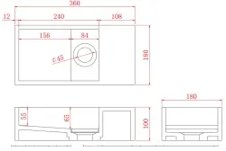 Solid-S Szilárd felületű, matt fekete szökőkút, B36xD18xH10 cm, fedéllel, jobb oldali kivitel, csapolólyuk nélkül, 1208954164