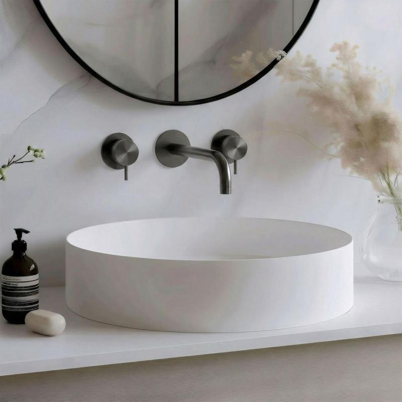 Waterevolution Flow 3 lyukú beépíthető mosdócsaptelep PVD Gun metal, 15 cm-es kifolyóval T1163FGME-15