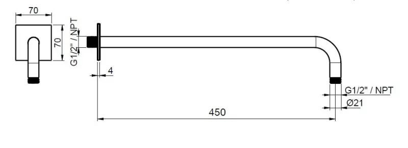 SB Square 316 fali zuhanykar kerek 35 cm négyzet alakú rozettával, tömör, szálcsiszolt 316 rozsdamentes acél.
