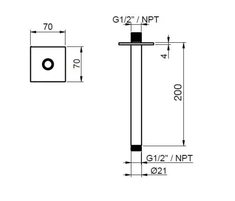 SB Square 316 mennyezeti zuhanykar kerek 20 cm, kefélt, tömör 316 rozsdamentes acél