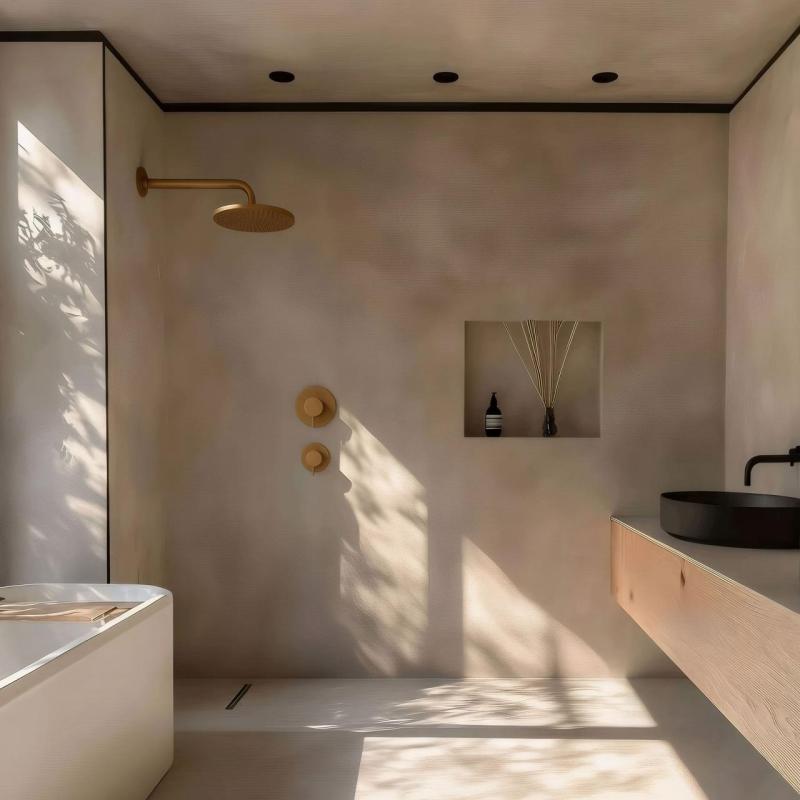 Waterevolution Flow beépíthető zuhanytermosztát 1 elzárócsappal, csiszolt sárgaréz