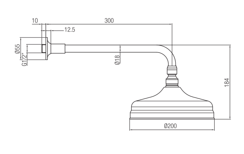 PB nostalgikus esőztető fej 20 cm vízkőmentesítővel és zuhanykarral, króm