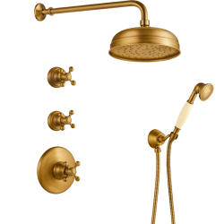 PB nostalgikus beépíthető zuhanyszett termosztátos csapteleppel és 2 elzárócsappal - kézizuhany - 200 mm-es esőzuhany - Bronz