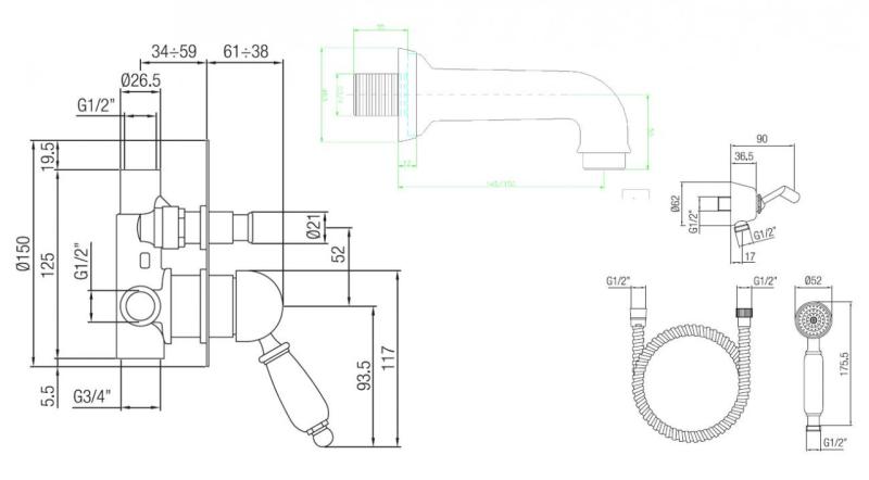 PB nosztalgikus beépíthető fürdőszett rozsdamentes acélból