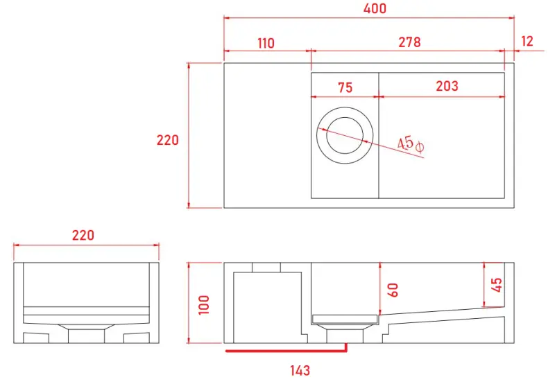 Solid-S Marble solid surface mosdókagyló B40xD22xH10cm márvány matt fekete bal oldalon csaptelep nélkül 1208954632