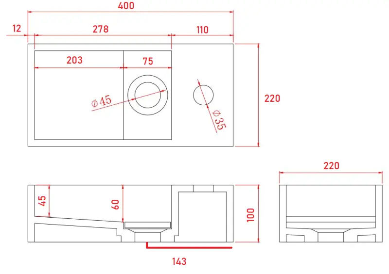 Solid-S Marble solid surface mosdó B40xD22xH10cm márvány matt fekete jobb oldali csaplyukkal 1208954634