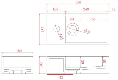 Solide-S Marmer solid surface fontein B36xD18xH10cm marmer mat zwart links met kraangat 1208954637
