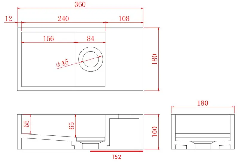Vast-S Marble masszív felületű mosdókagyló B36xD18xH10cm márvány matt fekete jobb oldali, csaptelep nyílás nélkül 1208954639