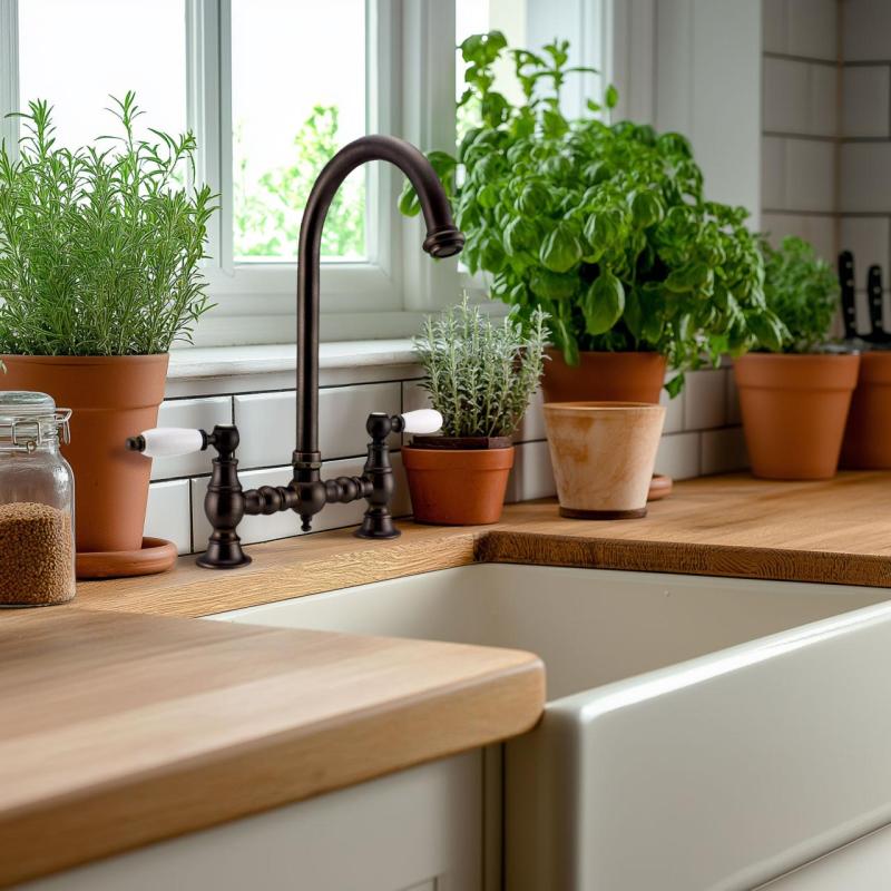 PB Nosztalgikus Konyhai Csaptelep sötét réz köríves kifolyóval és fehér fogantyúkkal 1208954666