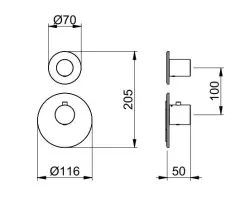 SB AESTHETICS Ronde Inbouw thermostaatkraan met 2 uitgangen / stop-omstelkraan chroom 1208954913